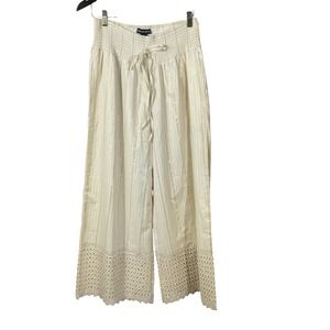 Dress Naoo Gold‎ Stripe Wide Leg Palazzo Pants Crochet Lace Hem  Cotton Boho L